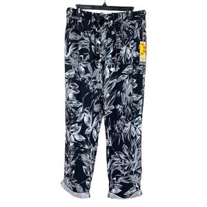 C&C California Black and White Floral Rolled Cuff Lyocell Pants Large NWT